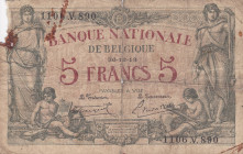 Belgium 5 Francs 1919 Pick#75b VG
Pick#75b VG