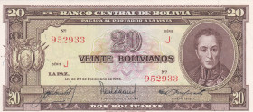 Bolivia 20 Bolivianos 1945 Pick#140 UNC
Pick#140 UNC