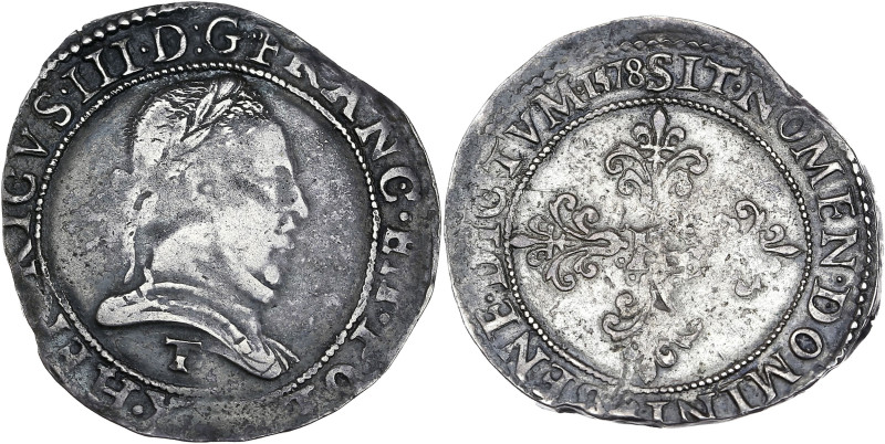 Henri III - Franc au col plat 1578 T (Nantes)

Argent - 14,13 grs - 35 mm
G.496
...