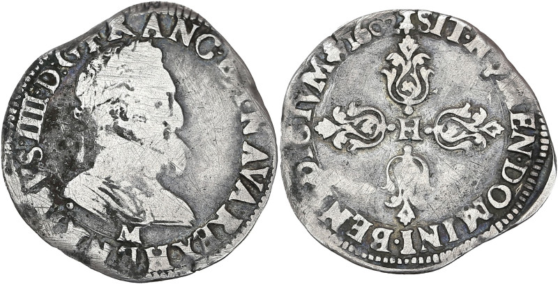 Henri IV - 1/4 franc buste lauré à droite 1602 M (Toulouse)

Argent - 3,28 grs -...