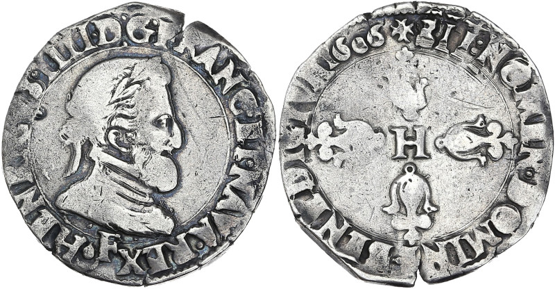 Henri IV - 1/2 franc buste lauré à droite 1606 F (Angers)

Argent - 6,68 grs - 2...