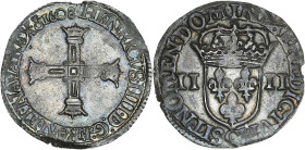 Henri IV - 1/4 écu croix aux bras couronnés de face 1608 C (Saint-Lô)

Argent - 9,63 grs - 29 mm
G.596
TTB+

Petites faiblesses de frappe sur certains...