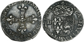 Henri IV - 1/4 écu de Béarn 1591 (Morlaàs)

Argent - 9,59 grs - 30 mm
G.603
TTB

Très rare ! R5 dans le Gadoury des royales. Très bel exemplaire, pati...