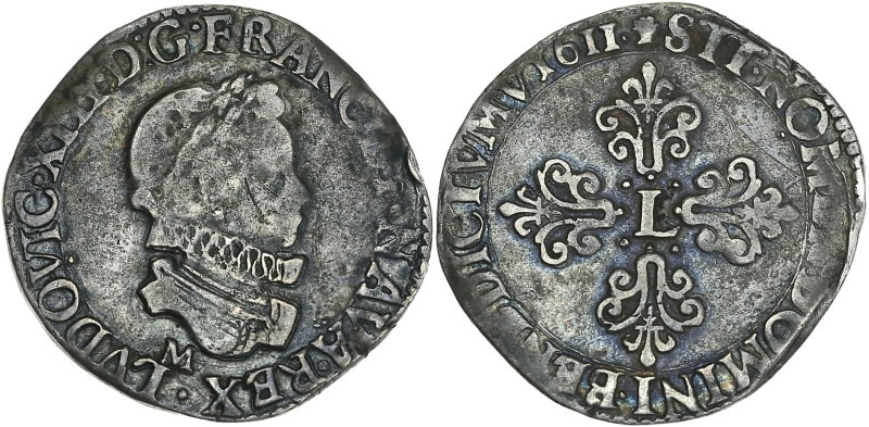 Louis XIII - 1/2 franc petit buste lauré avec fraise 1611 M (Toulouse)

Argent...