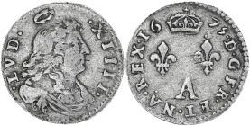 Louis XIV - 2 sols dits "des Traitants" 1675 A (Paris)

Argent - 0,82 grs - 15,5 mm
G.97
TTB

Type beaucoup plus rare que le 4 sols.