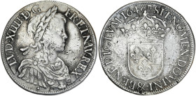 Louis XIV - Ecu mèche longue 1648 & (Aix-en-Provence)

Argent - 26,60 grs - 40 mm
G.202
TTB-

Rare ! Exemplaire nettoyé et taché.