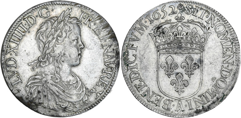 Louis XIV - Ecu mèche longue 1652 A (Paris)
Point sous LOVIS XIIII.

Argent - 27...