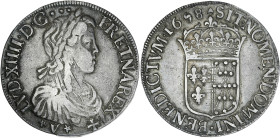 Louis XIV - Ecu de Navarre mèche longue 1658 (Saint-Palais)

Argent - 26,94 grs - 38,5 mm
G.203
TTB/TTB+

Type et millésime rare (R3 dans le Gadoury d...