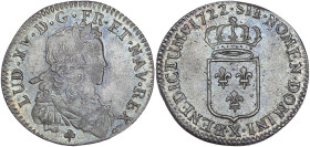 Louis XV - 1/6 écu de France 1722 X (Amiens)
Flan réformé.

Argent - 4,04 grs - 23 mm
G.297
SUP

Superbe exemplaire, frappe un peu molle à l'avers. Pa...