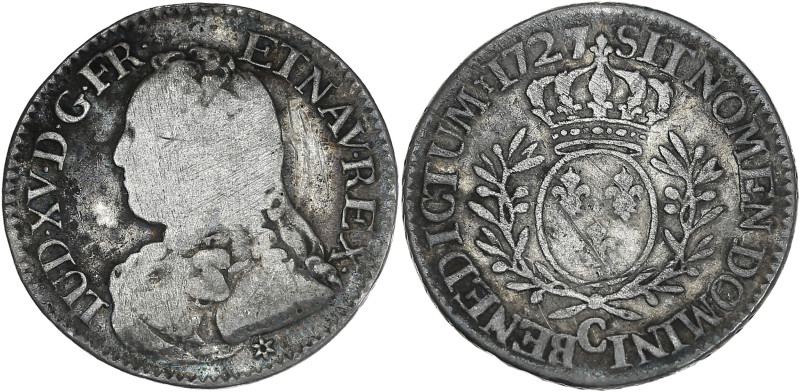 Louis XV - 1/5 écu aux branches d'olivier 1727 C (Caen)

Argent - 5,51 grs - 26,...