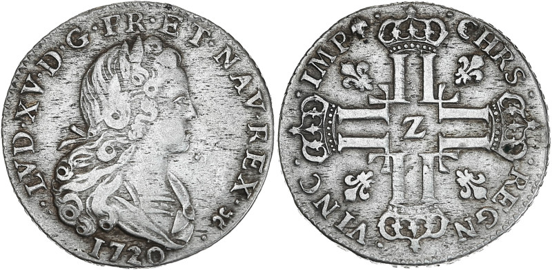 Louis XV - Petit Louis d'Argent 1720 Z (Grenoble)

Argent - 8,08 grs - 27 mm
G.3...