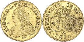 Louis XV - Louis d'or aux lunettes 1735 A (Paris)
Semestre 2.

Or - 8,18 grs - 24,5 mm
G.340
SUP

Superbe exemplaire légèrement paillé au revers.
Prov...