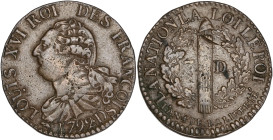 Constitution - 3 deniers FRANÇOIS 1792 D ouvert en bas (Lyon)

Cuivre - 3,30 grs - 22 mm
G.5
TTB

Petits points de corrosion et petite faiblesse...