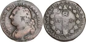 Constitution - 12 deniers FRANÇOIS 1793 (Pau)

Cuivre - 10,34 grs - 29 mm
G.15
TB

Atelier rare et recherché !