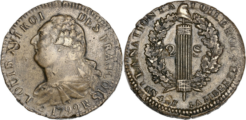 Constitution - 2 sols FRANÇOIS 1792 R (Orléans)

Cuivre - 23,30 grs - 34,5 mm
G....