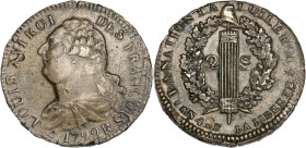 Constitution - 2 sols FRANÇOIS 1792 R (Orléans)

Cuivre - 23,30 grs - 34,5 mm
G.25
TTB / TTB+

Très bel exemplaire pour le type ! Quelques chocs.