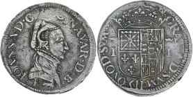 Navarre-Béarn - Jeanne d'Albret - Teston 1570 (?) (Pau)
Buste jeune.

Argent - 9,47 grs - 27 mm
Bd.594 / Salles.171
TTB

Type assez rare. Bel exemplai...