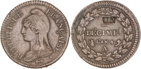 Dupré - Un décime An 4 A (Paris) - Modification du 2 décimes

Cuivre - 18,32 grs - 33 mm
F.127-1 / G.186
Beau TTB

Un très bel exemplaire pour ce type...
