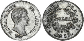 Bonaparte Premier Consul - Quart An 12 A (Paris)

Argent - 1,25 grs - 15 mm
F.157-1 / G.342
SUP+

Superbe exemplaire avec de beaux reliefs. Très léger...