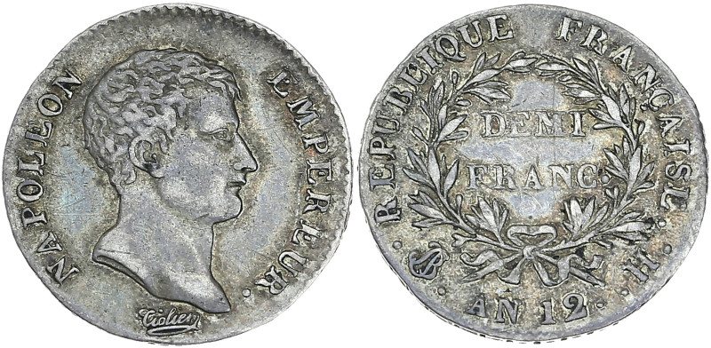 Napoléon Empereur - Demi Franc An 12 H (La Rochelle)

Argent - 2,48 grs - 18 mm
...
