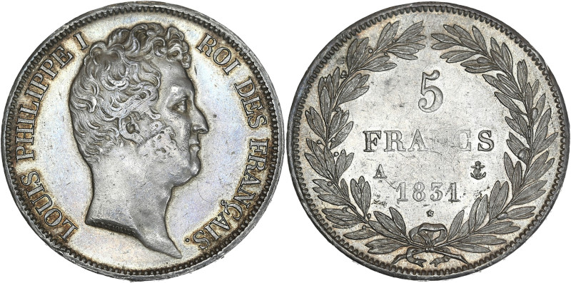 Louis-Philippe tête nue, avec le I - 5 francs tranche en creux 1831 A (Paris)

A...
