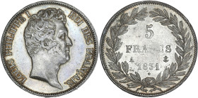 Louis-Philippe tête nue, avec le I - 5 francs tranche en creux 1831 A (Paris)

Argent - 25,18 grs - 37 mm
F.315-14 / G.676
SUP

Superbe exemplaire ave...
