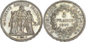 Hercule - 5 francs 1849 A (Paris)

Argent - 25,01 grs - 37 mm
F.326-5 / G.683
SUP / AU58

Monnaie gradée par PCGS en AU58. Superbe exemplaire avec une...