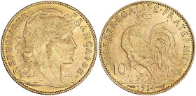 Coq - 10 francs 1914

Or - 3,23 grs - 19 mm
F.509-14 / G.1017
SUP

Superbe exemplaire, une rayure au revers.