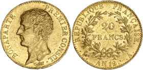 Bonaparte Premier Consul - 20 francs An 12 A (Paris)

Or - 6,45 grs - 21 mm
F.510-2 / G.1020
SUP- / AU55

Monnaie gradée par GENI en AU55. Bel exempla...