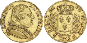 Louis XVIII buste habillé - 20 francs 1815 R (Londres)

Or - 6,38 grs - 21 mm
F.518-1 / G.1027
TTB-