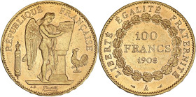 Génie - 100 francs 1908 A (Paris)

Or - 32,30 grs - 35 mm
F.553-2 / G.1137a
SUP

Superbe exemplaire, plusieurs chocs ou plats sur les listels.