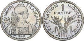 Indochine - ESSAI 1 piastre 1946 
Frappe Monnaie.

Cupro-nickel - 17,60 grs - 35 mm
Lec.315
FDC / MS66

Monnaie gradée par PCGS en MS66. Magnifique ex...