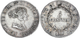 Italie, Lucques et Piombino, Felix Bacciochi et Elisa Bonaparte - 5 franchi 1805 (Florence)

Argent - 24,94 grs - 37 mm
Mont.432
TTB

Exemplaire agréa...