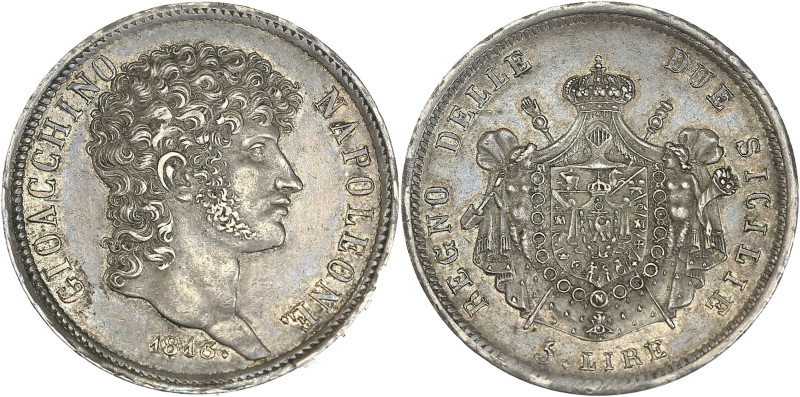 Italie, Royaume de Naples, Joachim Murat - 5 lire 1813
Frappe médaille.

Argent ...