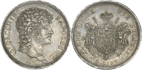 Italie, Royaume de Naples, Joachim Murat - 5 lire 1813
Frappe médaille.

Argent - 24,85 grs - 37 mm
Mont.487
SUP / AU58

Monnaie gradée par GENI en AU...