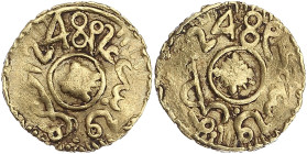 Maroc, Moulay 'Abd al-Rahman II - 1/2 Benduqi AH 1248 (1832/1833)

Or - 1,65 grs - 14 mm
C.145
TB

Assez rare, flan voilé.