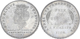 Suisse, République de Genève - 1 genevoise 1794

Argent - 30,79 grs - 39,5 mm
HMZ.2-339g
SUP

Superbe exemplaire ajusté au revers.