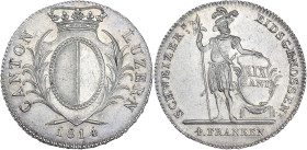 Suisse, Canton de Lucerne - 4 franken 1814

Argent - 29,37 grs - 40 mm
HMZ.2-668
Pr.SUP

Superbe exemplaire !
