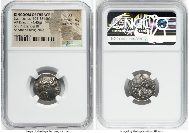 THRACIAN KINGDOM. Lysimachus (305-281 BC). AR drachm (19mm, 4.45 gm, 11h). NGC X...