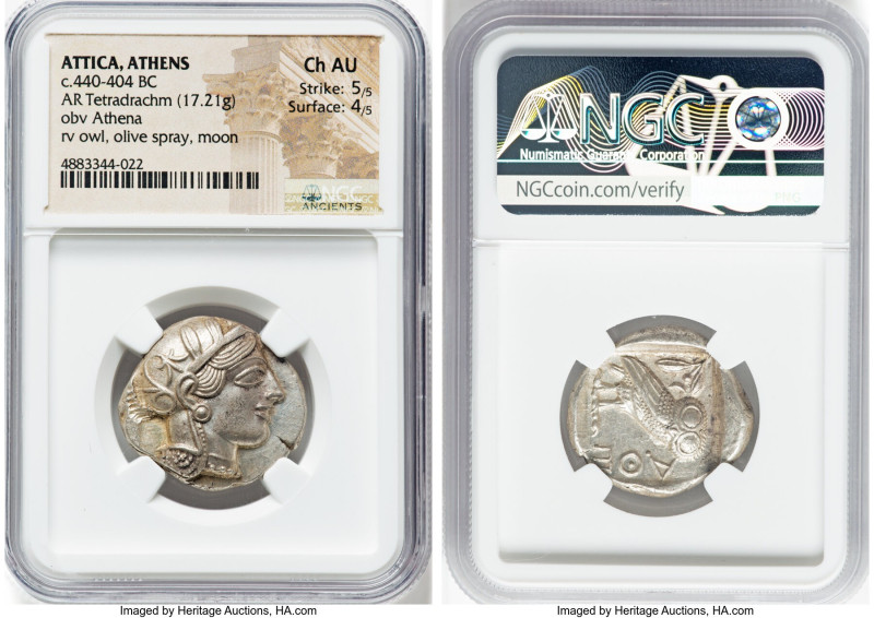 ATTICA. Athens. Ca. 440-404 BC. AR tetradrachm (25mm, 17.21 gm, 3h). NGC Choice ...