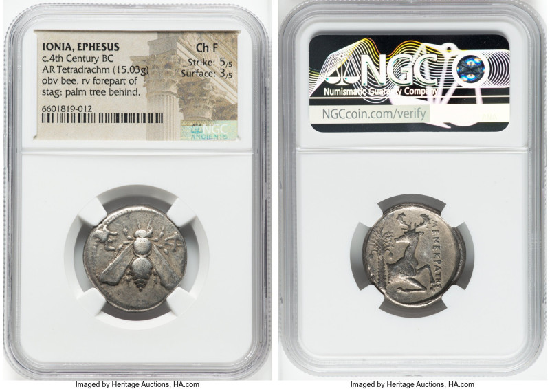 IONIA. Ephesus. Ca. 4th century BC. AR tetradrachm (24mm, 15.03 gm, 12h). NGC Ch...