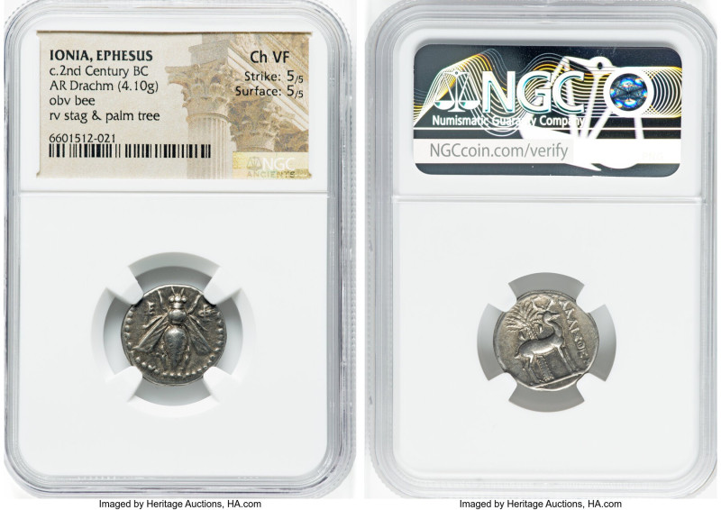 IONIA. Ephesus. Ca. 2nd century BC. AR drachm (18mm, 4.10 gm, 11h). NGC Choice V...