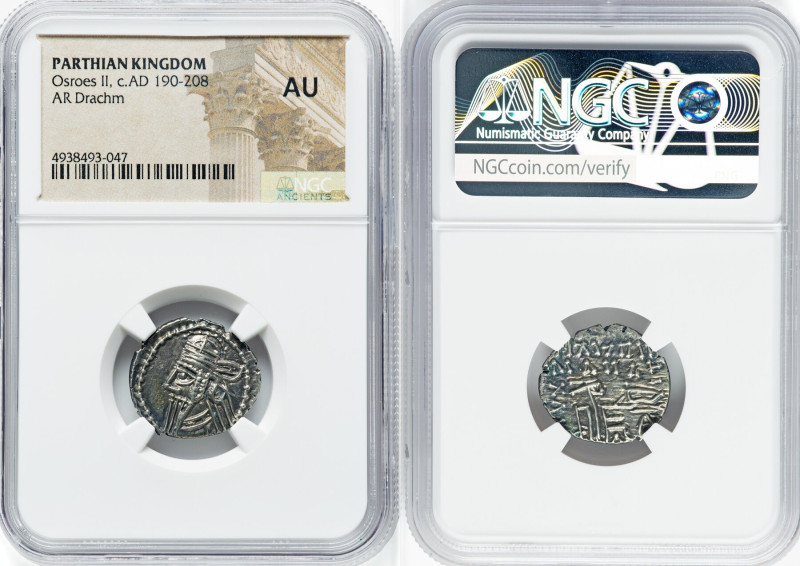 PARTHIAN KINGDOM. Osroes II (ca. AD 190-208). AR drachm (19mm, 12h). NGC AU. Ecb...