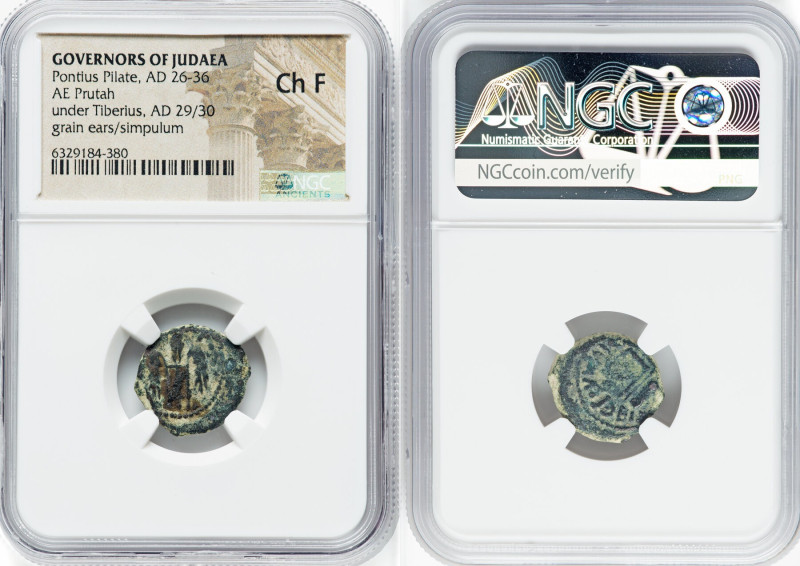 JUDAEA. Roman Procurators. Pontius Pilate (AD 26-36). AE prutah (17mm, 11h). NGC...