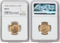 George V gold Sovereign 1930-P MS64 NGC, Perth mint, KM32, S-4002. A beaming jewel with aurous luster. HID09801242017 © 2022 Heritage Auctions | All R...