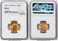 George V gold Sovereign 1931-P MS64 NGC, Perth mint, KM32, S-4002. Allover pervasive sunny luster displayed. HID09801242017 © 2022 Heritage Auctions |...