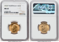 George V gold Sovereign 1931-P MS63 NGC, Perth mint, KM32, S-4002. HID09801242017 © 2022 Heritage Auctions | All Rights Reserved