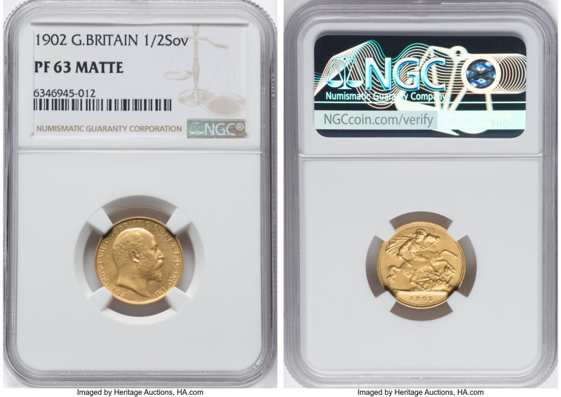 Edward VII gold Matte Proof 1/2 Sovereign 1902 PR63 NGC, KM804, S-3974A. HID0980...