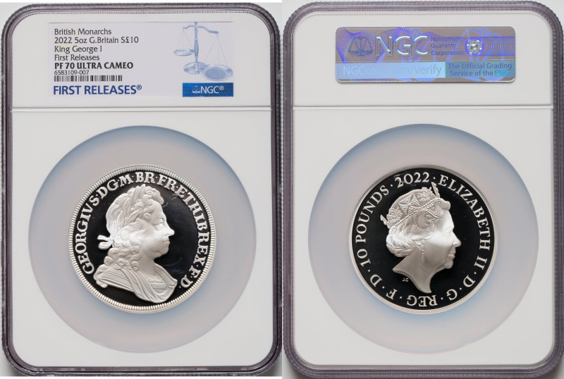 Elizabeth II silver Proof "King George I" 10 Pounds (5 oz) 2022 PR70 Ultra Cameo...