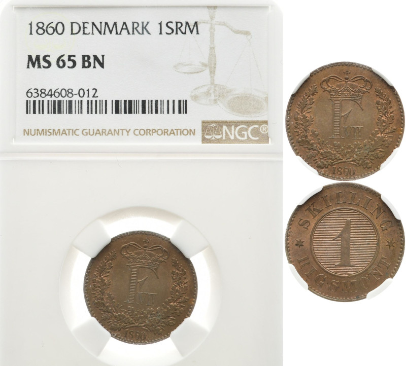 DÄNEMARK
Friedrich VII., 1848-1863. 1 Skilling 1860. In US-Plastikholder der NG...